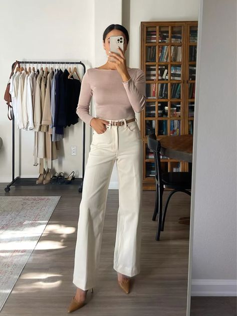 Meg Top - Ribbed Silk Jersey :: … curated on LTK Cream Pants Outfit, Working Girl Outfits, Spring Workwear, Spring Business Casual Outfits, Trendy Office Outfits, Young Adult Fashion, Spring Business Casual, Casual Professional, Corporate Attire