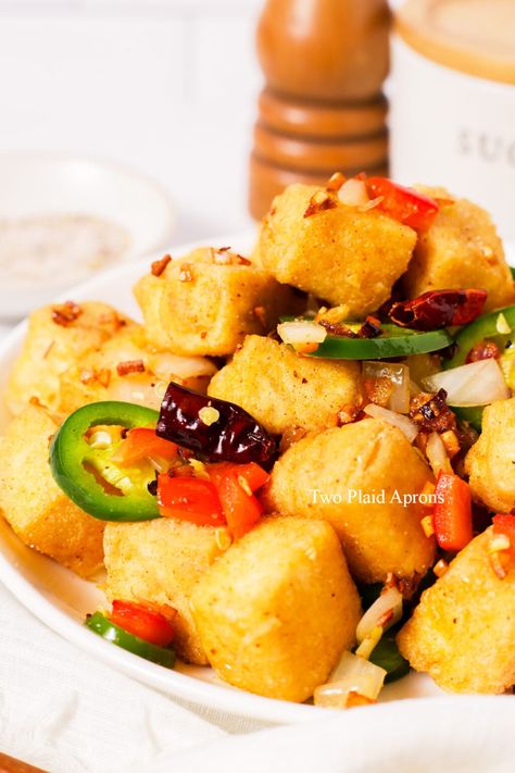 Salt and Pepper Tofu | Two Plaid Aprons Pepper Tofu Recipe, Salt And Pepper Tofu, Pepper Tofu, Plaid Apron, Tofu Recipe, Tofu Recipes, Salt And Pepper, Salt, Plaid