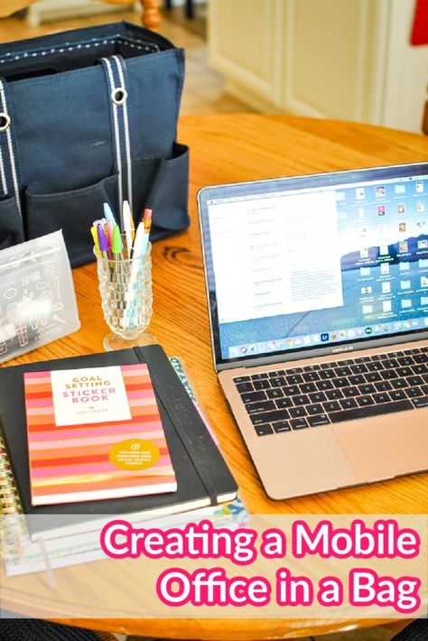 A Simple Mobile Office Setup | by Sweetpea Lifestyle Traveling Office Organization Ideas, Portable Desk Setup, Mobile Desk Setup, Mobile Office Organization, Portable Home Office, Portable Office Workstation, Mobile Office Ideas Car, Mobile Office Ideas, Portable Office Ideas