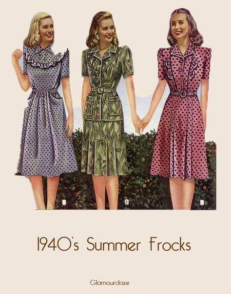 1940's fashion for women | Easy Guide to a 1940's Woman's Dress and Style | Glamourdaze 40s Mode, 1940s Fashion Women, Summer Dresses Online, Fashion 1940s, Dress Hairstyles, 40s Fashion, 1940s Dresses, Vestidos Vintage, 1940s Fashion