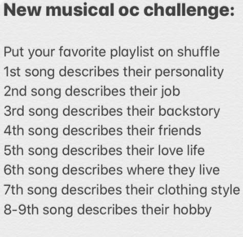 Musical Oc Challenge, Musical Oc, Mad Tsai, Lyn Lapid, Music Challenge, Alec Benjamin, Coi Leray, Writing Inspiration Tips, Little Miss Perfect