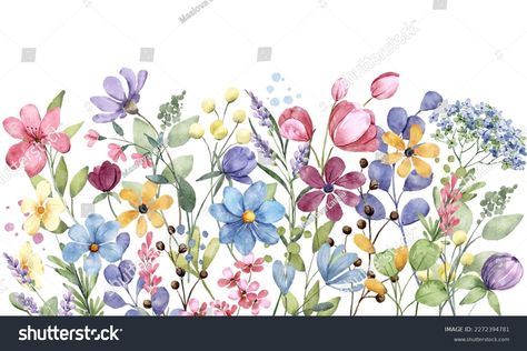 Watercolor Wild Flowers Border Banner Stationary Stock Illustration 2272394781 | Shutterstock Watercolor Wild Flowers, Flowers Border, Watercolor Border, Turtle Wall Art, Watercolor Sunflower, Clip Art Borders, Flower Prints Art, Flower Border, Digital Flowers