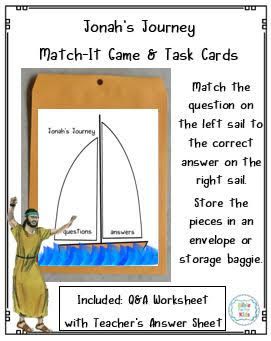 Jonah's Journey Match-It Game, Task Cards and Worksheet #Biblefun #Bibleforkids #Jonah Jonah And The Whale Worksheet, Jonah And The Whale Science Experiment, Jonah Bible Lesson For Kids, Jonah Bible Story Pictures, Jonah And The Whale Games, Prophet Jonah, Jonah Bible, Book Of Jonah, Ship Craft