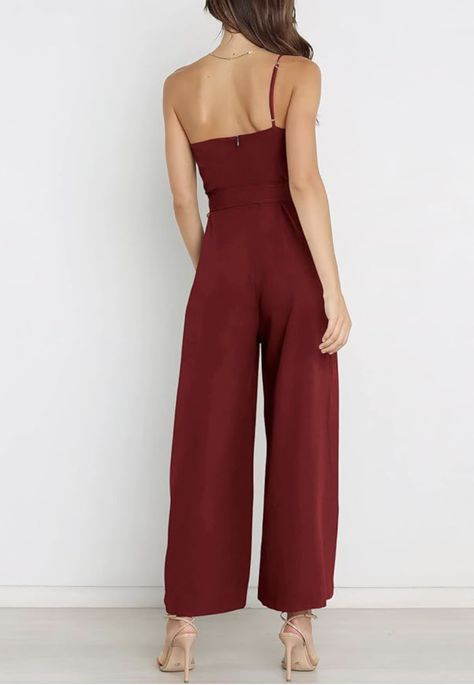 ANRABESS Women's Summer Dressy One Shoulder Sleeveless Tie Waist Backless Casual Wide Leg Jumpsuit Rompers Pockets Pola Jumpsuit, Commuter Style, Summer Outfits Ideas, Off Shoulder Jumpsuit, Jumpsuit Dressy, Casual Wide Leg Pants, Jumpsuit Pattern, Plus Size Outerwear, Strapless Jumpsuit