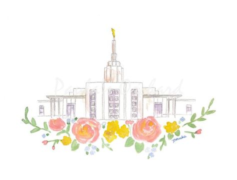 Ogden Temple, Payson Temple, Temple Watercolor, Mormon Art, Watercolor Flower Wreath, Utah Temples, Temple Pictures, Wreath Drawing, Lds Art