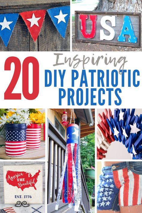 Let's celebrate the Red, White, and Blue with these 25 Inspiring DIY Patriotic Projects, including indoor and outdoor projects, DIY clothing and more! Patriotic Wreath Diy, Patriotic Decorations Diy, Patriotic Banner, 4th Of July Games, Patriotic Diy, Patriotic Projects, Americana Wreath, Patriotic Crafts, Work Diy