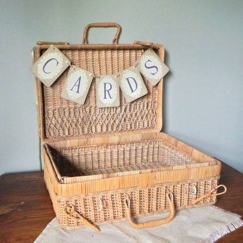 Card Basket Ideas, Card Basket Wedding, Basket Card Box Wedding, Picnic Basket Card Box Wedding, Picnic Basket Wedding Card Holder, Wicker Card Box Wedding, Suitcase Wedding Card Holder, Wedding Card Basket, Bird Cage Card Holder Wedding