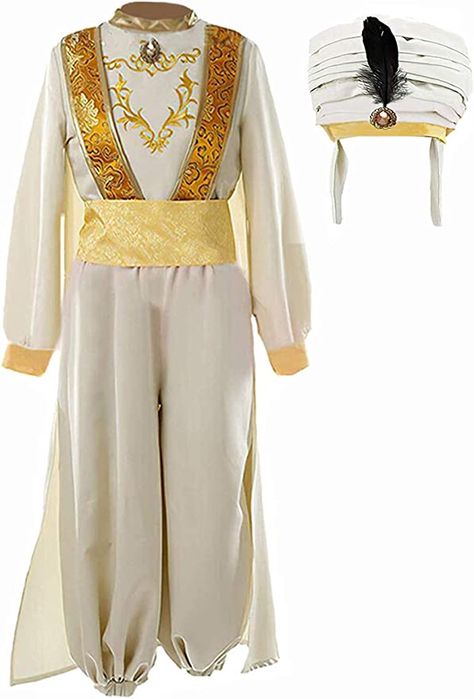 Beige Clothes, Bat Halloween Costume, Arabian Costume, Prince Ali, Aladdin Costume, Prince Costume, Prince Clothes, Feather Hat, Masquerade Party