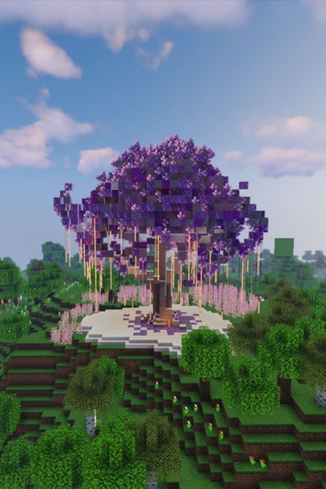 #minecraft #purple #violet #amethyst #tree #magical #end #rod #wisteria Minecraft Amethyst, Minecraft Purple, Minecraft Tree, Minecraft Decoration, Rumah Minecraft Sederhana, Minecraft Mansion, Minecraft Structures, Minecraft Interior Design, Bangunan Minecraft