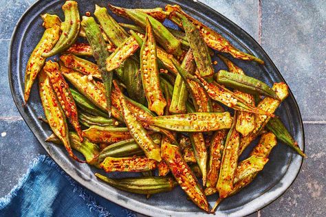 Simple Roasted Okra What To Do With Okra, Roasted Okra Recipes Ovens, Boiled Okra Recipe Southern, Oven Roasted Okra, Roasted Okra, Okra Fries, Farm Recipes, Shrubs For Privacy, Fried Okra