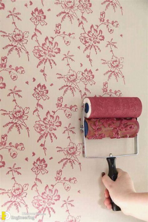 Stunning Decorative Paint Rollers To Create Elegant Wall Design  | Engineering Discoveries Flower Paint Walls, Handpainted Wallpapers Diy, Vintage Wall Stencil, Stencil Roller, Paint Rollers With Designs, Wall Stencils Diy, Patterned Paint Rollers, Paint Rollers, Flower Stencil