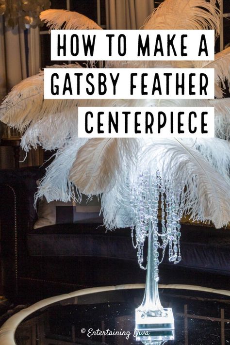 Diy Ostrich Feather, Cuban Party, Gatsby Birthday Party, Prohibition Party, Ostrich Feather Centerpieces, Gatsby Party Decorations, Mardi Gras Masquerade, Masquerade Prom, Diy Feather