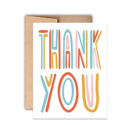 Thank You Letterpress Card, Colorful Retro Style Thank You card by StackPaperPress on Etsy Thank You Card Watercolor Diy, Simple Thank You Card, Cute Thank You Card Ideas, Simple Thank You Cards, Diy Thank You Cards Handmade, Thank You Card Diy, Thank You Note, Thank You Cards Diy, Diy Thank You Cards