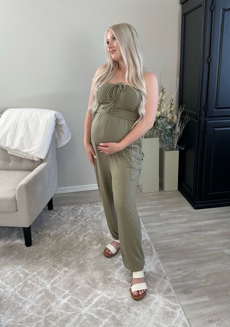 Light Olive Halter Cinched … curated on LTK 6 Month Pregnant Outfits, Target Shoes, Maternity Jumpsuit, Instagram Blogger, Bump Style, Pregnancy Outfits, Blush Pink, Influencer