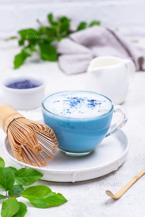 Blue matcha latte with milk by furmanphoto. Blue matcha latte with milk. Trendy drink from Butterfly pea #Sponsored #latte, #milk, #Blue, #matcha Blue Matcha Latte, Blue Matcha, Trendy Drinks, Butterfly Pea Tea, Matcha Latte Recipe, Butterfly Pea Flower Tea, Fruit Du Dragon, Butterfly Pea Flower, Blue Milk