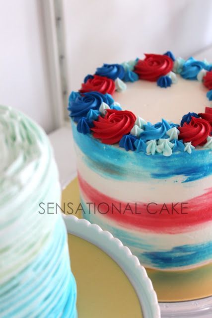 watercolor Red, white and blue buttercream | Cakes Red White And Blue Buttercream Cake, 4th Of July Bday Cake, Red And Blue Cake Design, July 4th Cake Ideas, Red White And Blue Smash Cake, Red White And Blue Cake Decorating, Memorial Day Cakes Ideas, Red White And Two Cake, Red White And Blue Cake Ideas