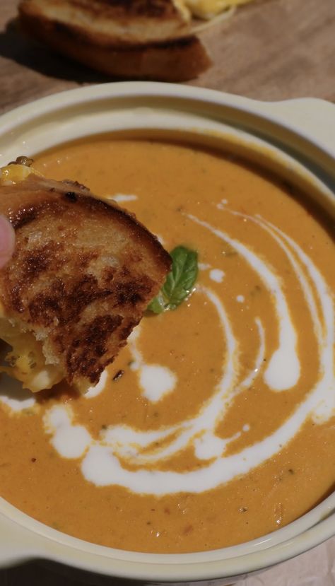 Grilled Cheese and Tomato Soup – Erin's Cozy Kitchen Rustic Grilled Cheese, Grilled Cheese And Tomato Soup, Tomato Soup Grilled Cheese, Olive Oil Butter, Roasted Garlic Cloves, Creamy Tomato Soup, Grilled Sandwich, Tomato Soup Recipes, Honey Chicken