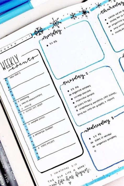 Check out the best January weekl spread ideas for your BULLET JOURNAL #bujo #bulletjournal #weeklyspread #bujolayout #bulletjournalspread January Bujo Calendar, January Weekly Spread, January Monthly Spread, Mood Planner, 2023 Bujo, Bujo Aesthetic, Bujo 2023, Weekly Spread Ideas, Bujo Themes