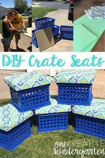 Diy Milk Crate Seats, Milk Crate Seats Classroom, Crate Seats Classroom, Teacher Furniture, Diy Crates, Milk Crate Seats, Diy Classroom Furniture, Flexible Seating Classroom, Crate Seats