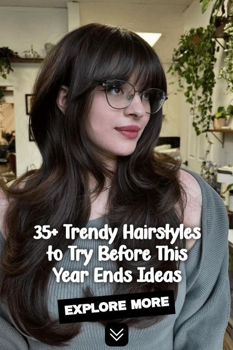 hairstyles, look, 2024 Framed Layers, Full Bangs Long Hair, Auburn Color, Rich Brunette, Tousled Bob, Full Bangs, Stunning Hairstyles, Classic Bob, Tousled Waves