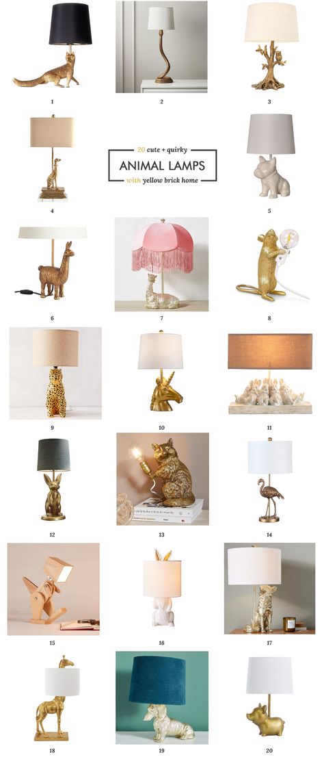 A DIY Lion Lamp + a Round-Up of 20 Cute Animal Lamps! - Yellow Brick Home Quirky Lamps Diy, Eclectic Table Lamp, Whimsical Table Lamp, Animal Lampshade, Diy Lamp Base, Quirky Lamps, Band Lamp, Lamp Band, Kids Room Lamp