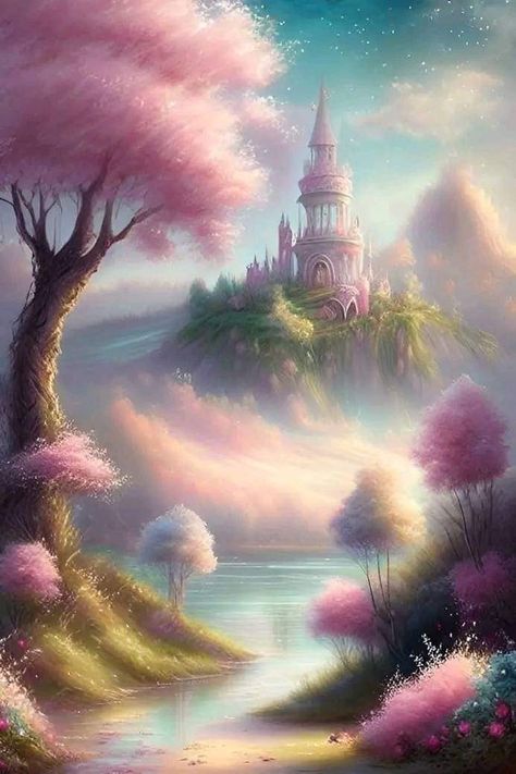 Fairy Land Magical Forest, Magical Forest Drawing, Dream World Art, Forest Drawing Easy, Pink Nation Wallpaper, Forest Drawing, Magic Land, Dream World, Beautiful Art Pictures