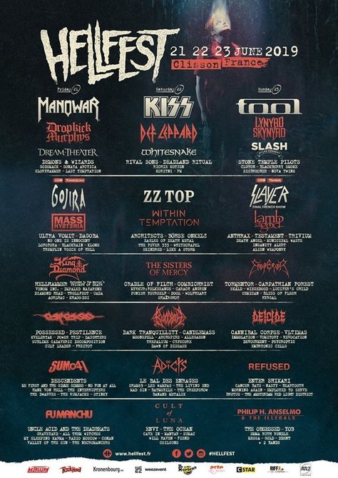 Hellfest 2019 | The MFW Music Festival Guide Rival Sons, European Festivals, Municipal Waste, Festival Guide, Drum Cover, Sisters Of Mercy, Stone Temple Pilots, Dream Theater, Music Festival Poster