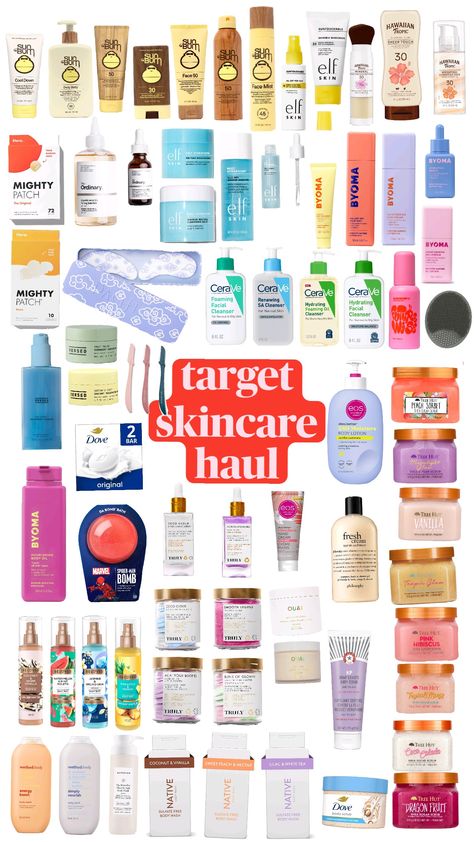 #skincare #bodycare #target #truely #treehut #versed #eos #sunbum #haiiwiantropics #mightypatch #cerace #byoma #pacifica #philosphy #spiderman #elf #the ordinary #beloved #byoma Target Finds Skin Care, Target Finds Beauty Products, Preppy Products, Best Drugstore Products, Skincare Items, Hawaiian Tropic, Sun Bum, Target Finds, Face Mist