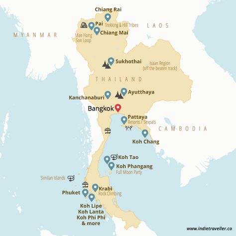 Thailand backpacking map Thailand Guide, Thailand Map, Backpacking Guide, Backpacking South America, Thailand Adventure, Thailand Backpacking, Thailand Travel Guide, Top Places To Travel, Backpacking Asia