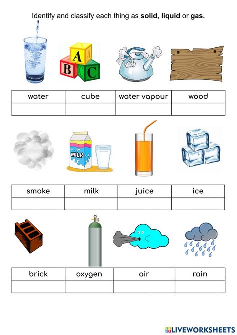 Solid Liquid Gas Worksheet, Free Science Worksheets, Solid Liquid Gas, States Of Matter Worksheet, 5th Grade Worksheets, Matter Worksheets, 2nd Grade Worksheets, 1st Grade Worksheets, School Worksheets