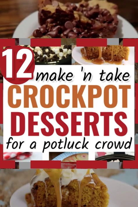 Potluck Desserts - 12 Easy Crockpot Desserts For a Crowd. EASY Slow cooker dessert recipes with few ingredients Potluck Desserts Easy, Crockpot Desserts Easy, Recipes For A Potluck, Easy Potluck Desserts, Potluck Recipes Dessert, Dump And Go Crockpot, Crockpot Desserts, Crockpot Roast Recipes, Easy Potluck