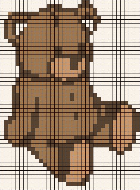 Bear Tapestry Crochet, Bear Pixel Pattern, Teddy Bear Alpha Pattern, Pixel Art Pattern Aesthetic, Blanket Alpha Pattern, Bear Grid Pattern, Crochet Pixel Grid Easy, Crochet Tapestry Grid Pattern, Intarsia Crochet Patterns Free