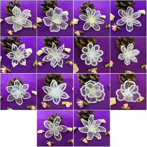 3D Organza Flower | OregonPatchWorks Elegant Organza Fabric With 3d Embroidery, Luxury Organza With Floral Embroidery, Festival Organza Fabric With Intricate Embroidery, 3d Organza Flower Embroidery, Spring 3d Embroidery Flower Fabric, Organza Flowers, Flower Template, Embroidery Library, Day Wishes