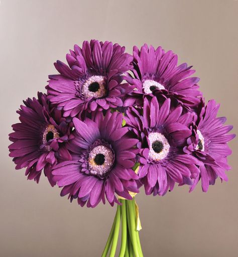 gerber daisy! Purple Gerbera Daisy Bouquet, Purple Daisy Bouquet, Purple Gerbera Daisy, Gerber Daisy Bouquet, Daisy Bouquet Wedding, Gerbera Daisy Bouquet, Stem Bouquet, Bd Ideas, Bouquet Purple