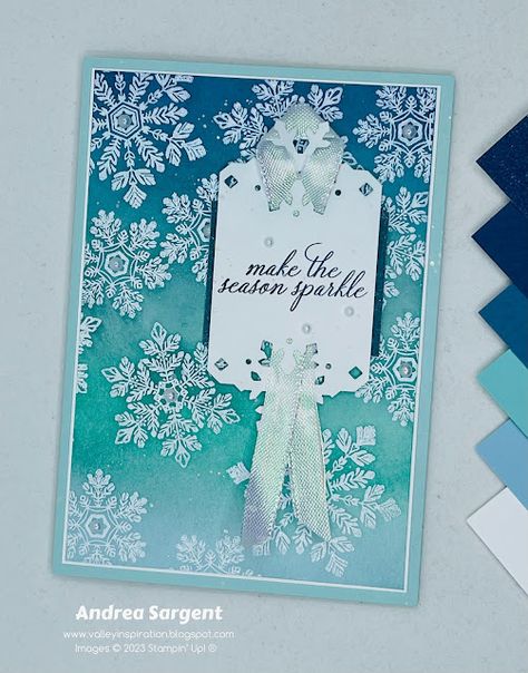 Sparkling Snowflake Stampin’ Up! Christmas card, by Andrea Sargent, Australian Independent Stampin’ Up! Demonstrator, Adelaide foothills, South Australia Vellum Cards, Simple Christmas Cards, Snowflake Cards, Stampin Up Christmas Cards, Stampin Up Christmas, Christmas Holiday Cards, Stamping Up Cards, Winter Cards, Snowflake Designs