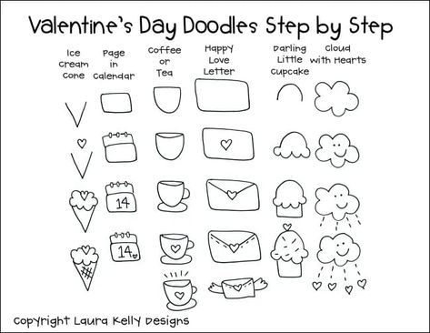 How to draw Valentine doodles. Cute Valentines Doodles, Valentine’s Day Drawings Easy, Valentine’s Day Doodles, Doodles For Cards, Draw Valentine, Monthly Doodles, Valentines Doodles, Valentine Doodles, Valentines Day Doodles