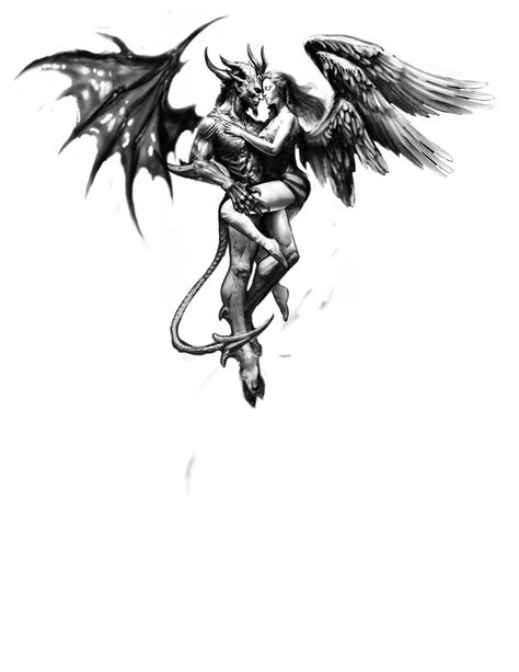 Angel And Demon Back Tattoo, Angel Demon Tattoo Design, Angel And Demon Tattoo Men, Demon Angel Tattoo, Angels And Demons Tattoo, Female Fallen Angel, Evil Angel Tattoo, Demon Wings Tattoo, Demon With Wings