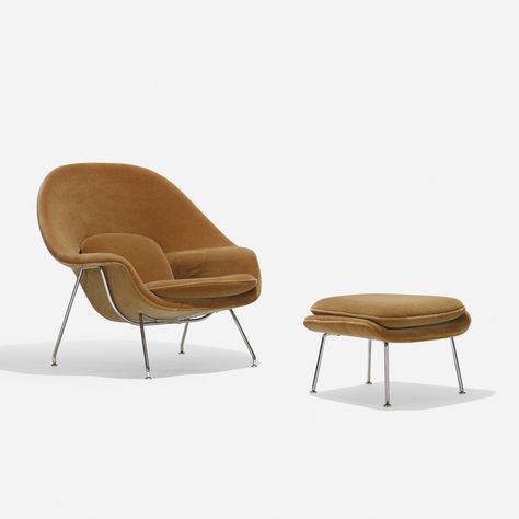 EERO SAARINEN, Womb chair and ottoman | Wright20.com Eero Saarinen Chair, Saarinen Chair, Saarinen Womb Chair, Organic Chair, Interior Design History, Montana Furniture, Womb Chair, Vitra Design, Eero Saarinen