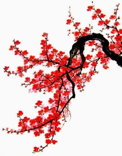 Cherry Tree Tattoos, Cherry Blossom Tree Tattoo, Blossom Tree Tattoo, Cherry Blossom Painting, Landscape Tattoo, Cherry Blossom Art, Sakura Tree, Asian Painting, Chinese Landscape