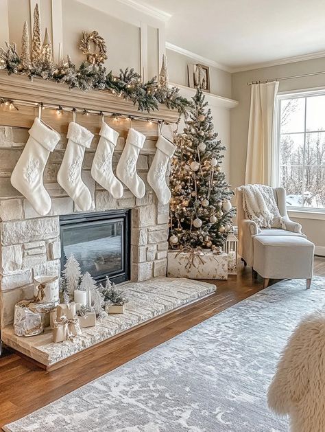 Create a Rustic and Cozy Holiday Look with Farmhouse Christmas Decor Ideas Modern Farmhouse Christmas Decor, Modern Farmhouse Christmas, Holiday Fireplace, Farmhouse Christmas Decor Ideas, Christmas Mantel Decor, Mantel Decor Ideas, Christmas Village Sets, Christmas Bathroom Decor, Christmas Fireplace Decor