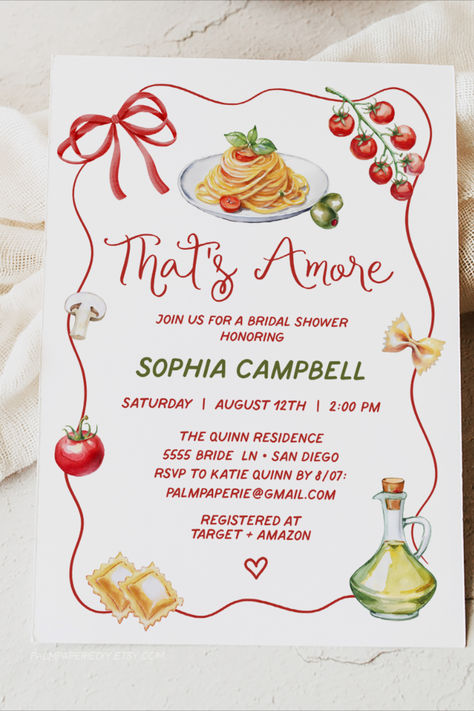 Thats amore bridal shower. All you need is love and pasta, celebrate a bride to be with these italian themed invitations! Thats Amore Baby Shower Theme, That’s Amore Bridal Shower Invite, Thats Amore Bridal Shower Theme, Pizza Themed Bridal Shower Ideas, That's Amore Bridal Shower Theme, That’s Amore Bridal Shower Theme, That’s Amore Shower Theme, Thats Amore Bridal Shower Ideas, Italy Themed Bridal Shower Ideas