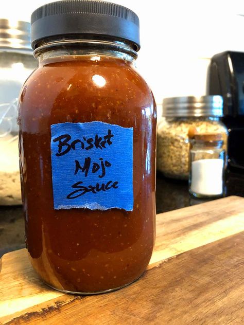 Mason jar full of brisket mojo sauce Brisket Dipping Sauce, Sauce For Brisket, Brisket Bbq Sauce Recipe, Brisket Sauce, Brisket Sauce Recipe, Barbque Sauce, Mojo Sauce Recipe, Vinegar Bbq Sauce, Smoked Beef Brisket Recipes