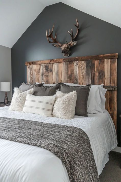 "Create a stunning bedroom centerpiece with a DIY Pallet Wood Headboard! 🛠️🛏️ Easy to build and full of character, this headboard adds warmth and style to any space. 🌿✨ #PalletWood #DIYProjects #HeadboardDesign" Pallet Wood Headboard Diy, Diy Headboard Ideas Easy, Rustic Headboard Diy, Wood Pallet Bed Frame, Pallet Bed Frame Diy, Pallet Wood Headboard, Rustic Wood Headboard, Unique Bedroom Ideas, Pallet Headboard Diy