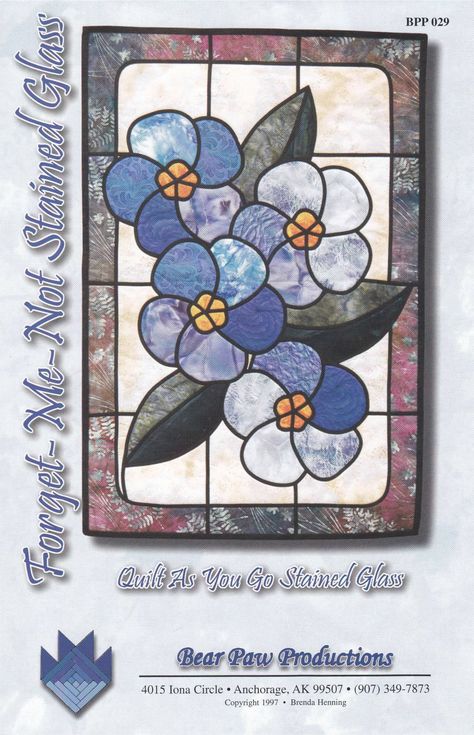 Forget Me Not Stained Glass Glass Applique, Stained Glass Quilt, Quilt Block Patterns Free, Applique Quilt Patterns, Applique Quilt, Miniature Quilts, Quilt As You Go, Bear Paw, Bag Inside