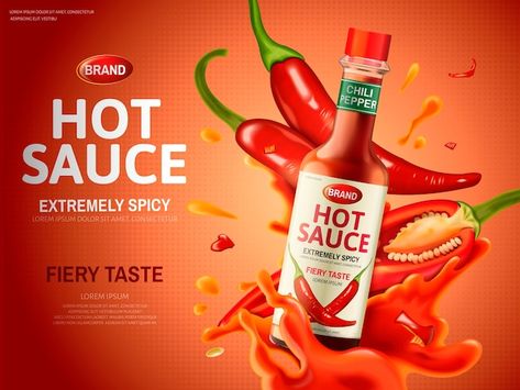 Chili Pepper Sauce, Spices Packaging, Food Menu Design, 광고 디자인, Food Advertising, Red Chili Peppers, Spice Bottles, Graphic Design Ads, Food Poster Design