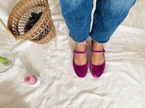 Red Leather Sandals, Mary Jane Shoes Flat, Velvet Flats, Womens Mary Janes, Velvet Shoes, Mary Jane Shoes Womens, Purple Shoes, Leather Sandals Women, Leather Mary Janes