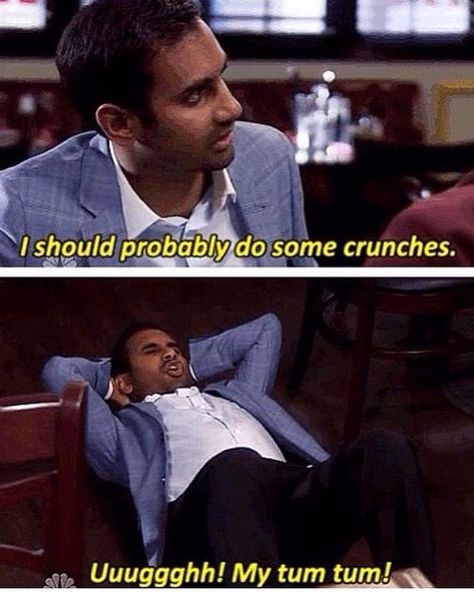 Tom -- Doing a crunch, right. Parks and Recreation. Days Routine, Tom Haverford, Parks And Recs, Beautiful Tropical Fish, Tv Funny, Leslie Knope, Me Right Now, Ron Swanson, Parks N Rec