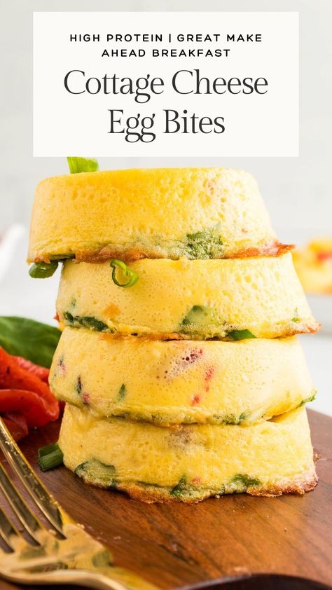 Cottage Cheese Egg Bites are the perfect make-ahead breakfast for busy mornings! Made with simple ingredients like eggs, cottage cheese, spinach, and roasted red peppers, these bites are easy to prep, bake, and freeze for later. Enjoy a warm, protein-packed breakfast in minutes by reheating from the fridge or freezer. Great for meal prepping and perfect as a grab-and-go breakfast option that’s both delicious and satisfying. Try these egg bites for a quick, wholesome start to your day! Spinach And Egg White Bites, Healthy Freezer Breakfast Ideas, Pioneer Woman Egg Bites, Egg Bites Baked, Eggs For Breakfast Recipes, Cold Egg Recipes, Cream Cheese Egg Bites, Freeze Egg Bites, Eggs Bites With Cottage Cheese