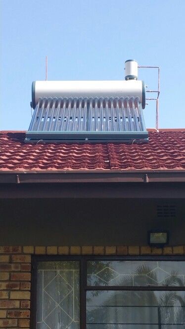 This is our new solar water heating system. Due to power failure in South Africa we desided to replace the burst electric geyser with a solar powered system. Works great! Solar Geyser, Solar Water Heating System, Solar Water Heating, Power Failure, Solar Water, Water Heating, Solar Powered, Renewable Energy, Solar Power