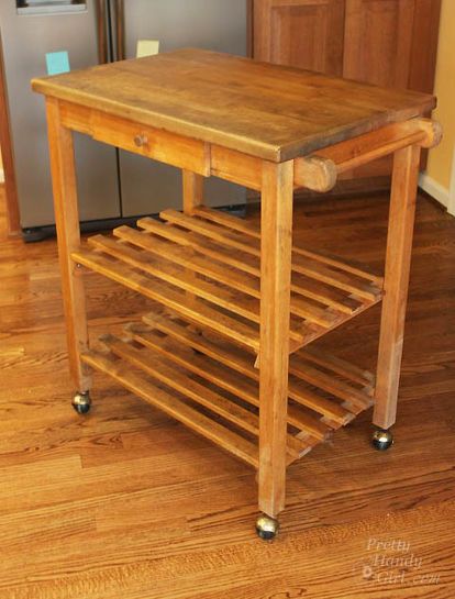 Quick Kitchen Cart Makeover With BB Frosch Chalk Powder - This kitchen cart was Grandma’s, but it had seen better days. It has been hanging out in my Dad’s kitc… Kitchen Cart Makeover, Diy Kitchen Cart, Ikea Crates, Upholstered Window Seat, Wood Cart, Wooden Cart, Garden Diy Ideas, Ikea Kitchen Cabinets, Kitchen Island Cart